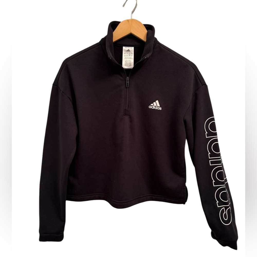 Adidas Essential Women's Fleece Loose Cropped 1/4-Zip Pullover Size Medium